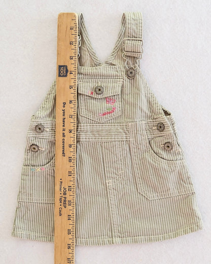 Y2K OshKosh B'Gosh Baby Green Stripe Overall Dress: Size 12 Months
