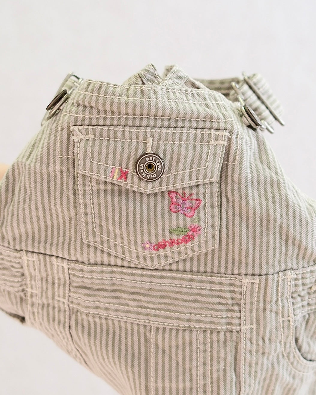 Y2K OshKosh B'Gosh Baby Green Stripe Overall Dress: Size 12 Months