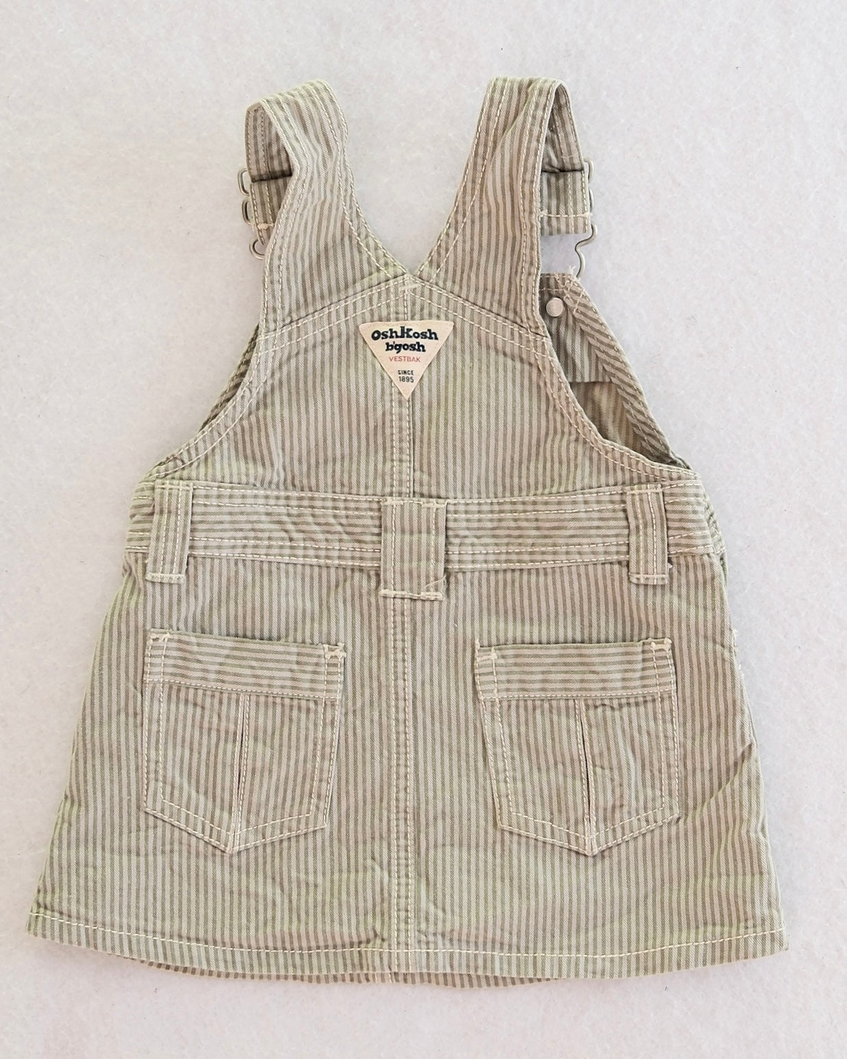 Y2K OshKosh B'Gosh Baby Green Stripe Overall Dress: Size 12 Months
