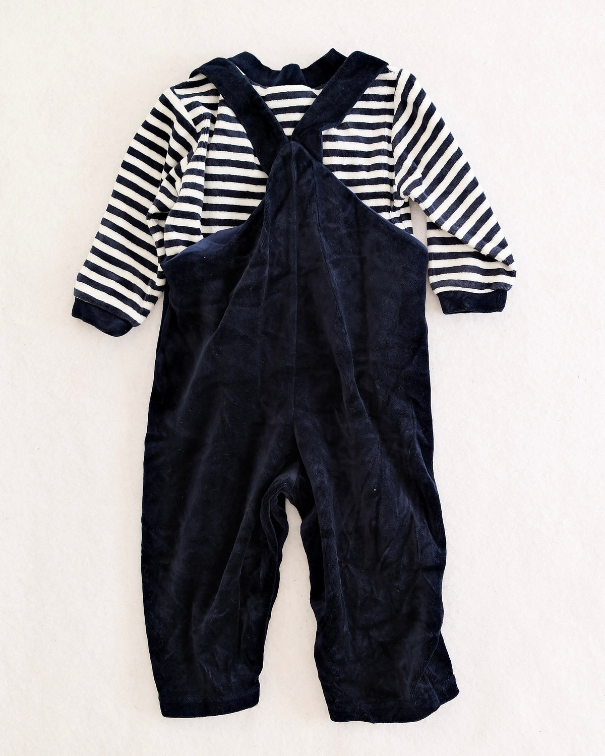 Y2K Good Lad Navy Velour Sailor Bear Overall Set: 12m