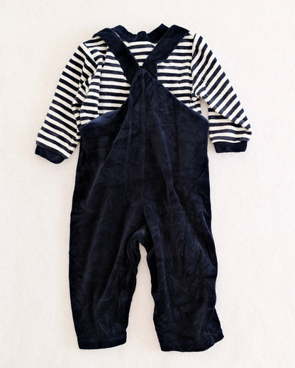 Y2K Good Lad Navy Velour Sailor Bear Overall Set: 12m
