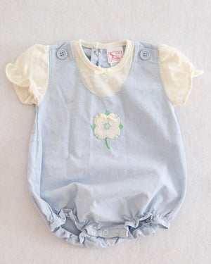 Vintage Buster Brown Chambray Flower Appliqué Romper: 12m?