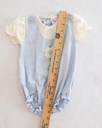Vintage Buster Brown Chambray Flower Appliqué Romper: 12m?