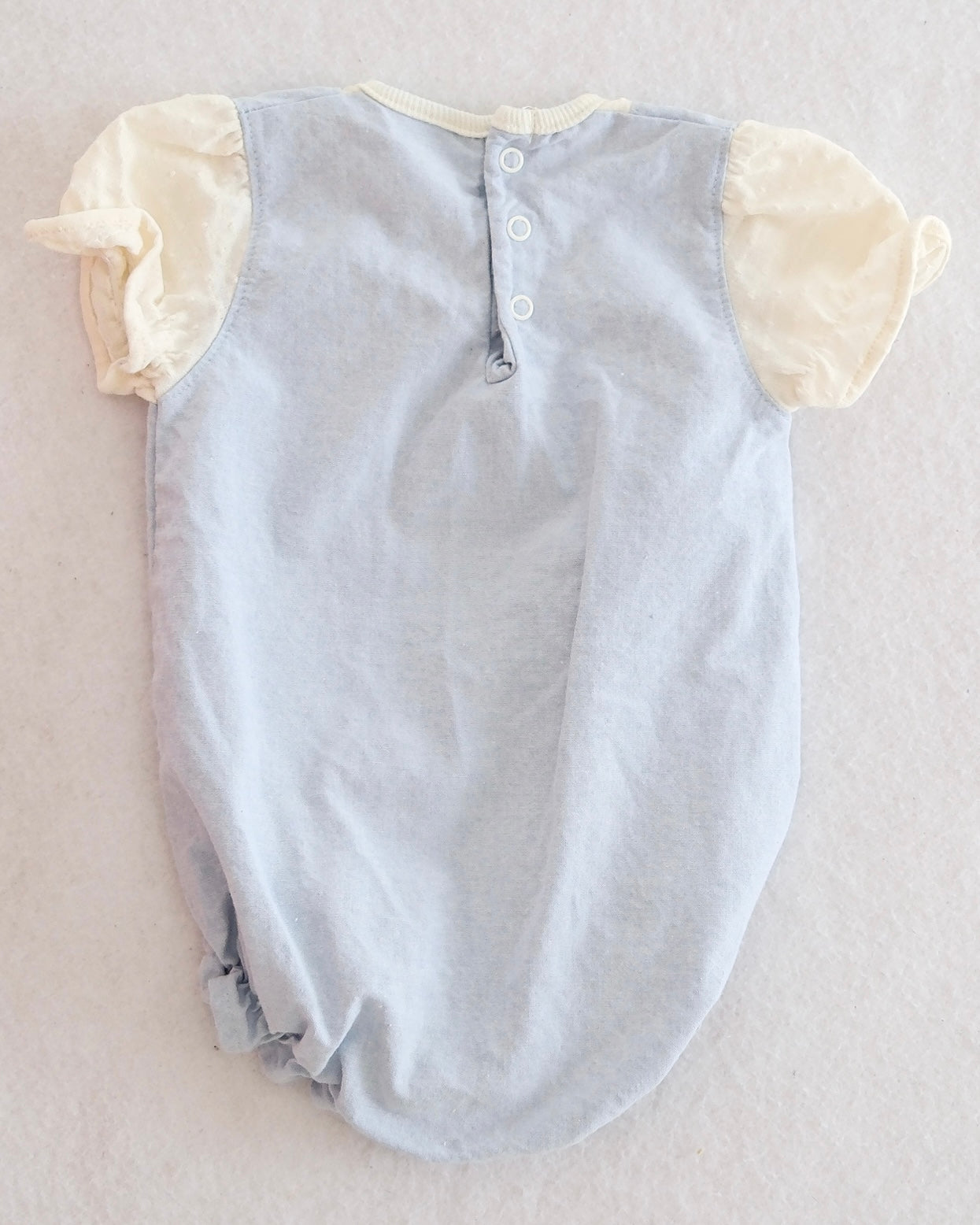 Vintage Buster Brown Chambray Flower Appliqué Romper: 12m?