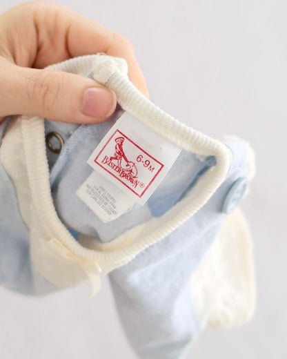 Vintage Buster Brown Chambray Flower Appliqué Romper: 12m?