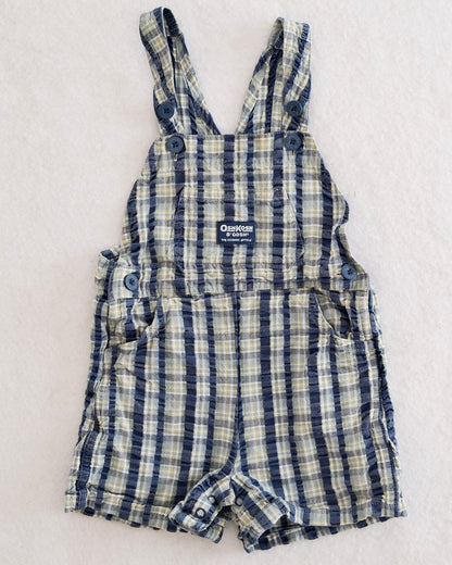 Vintage OshKosh B'Gosh Navy Plaid Seersucker Shortall Overalls: 24m