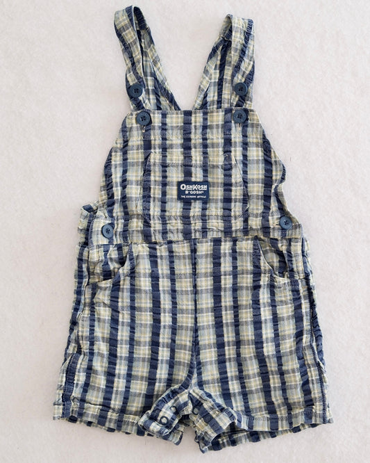 Vintage OshKosh B'Gosh Navy Plaid Seersucker Shortall Overalls: 24m