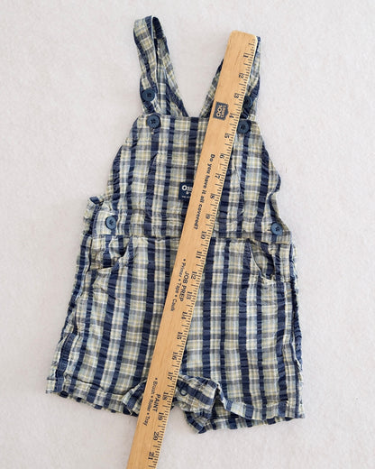 Vintage OshKosh B'Gosh Navy Plaid Seersucker Shortall Overalls: 24m