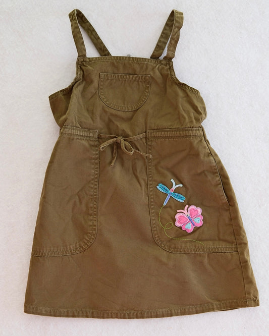 Vintage Gymboree Dragonfly + Butterfly Applique Olive Dress: 5T