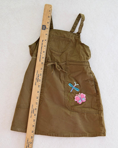 Vintage Gymboree Dragonfly + Butterfly Applique Olive Dress: 5T