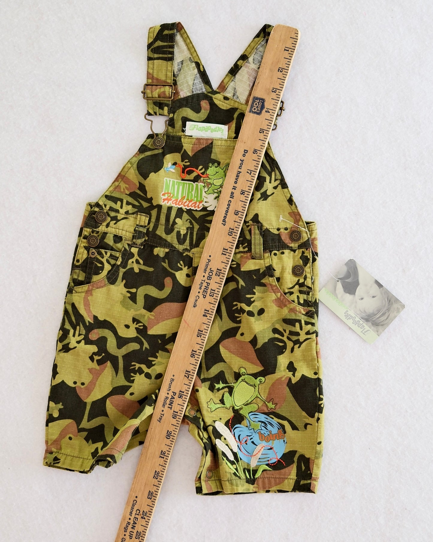 Vintage Flapdoodles Natural Habitat Frog Camo Shortall Overalls: 2T
