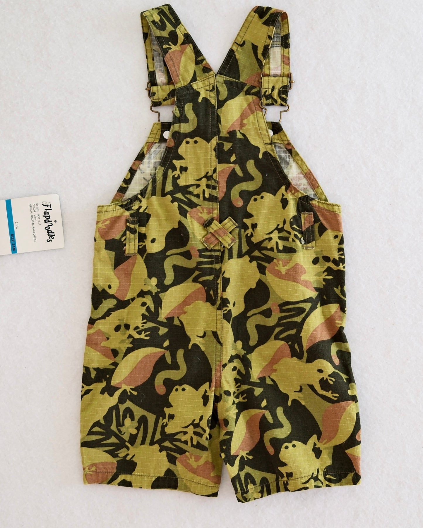 Vintage Flapdoodles Natural Habitat Frog Camo Shortall Overalls: 2T