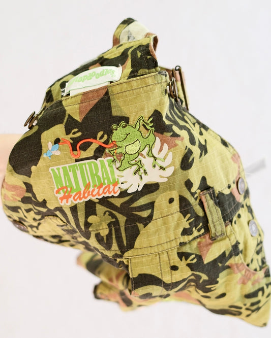 Vintage Flapdoodles Natural Habitat Frog Camo Shortall Overalls: 2T