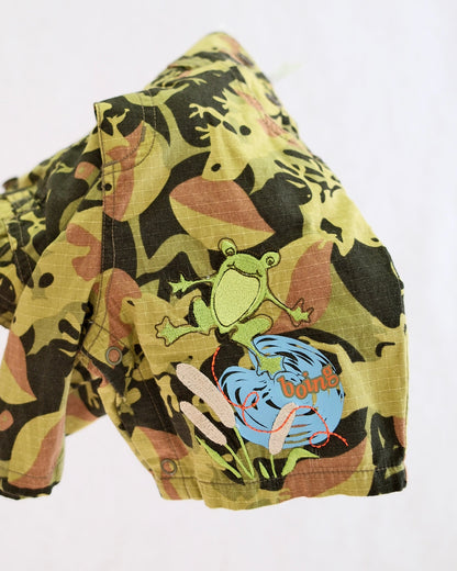 Vintage Flapdoodles Natural Habitat Frog Camo Shortall Overalls: 2T