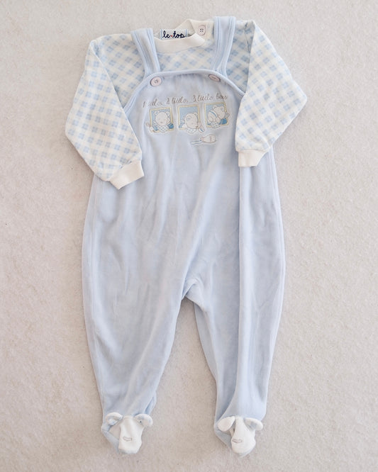 Vintage Le Top Blue Velour Bear Footed Overall Set: 9m