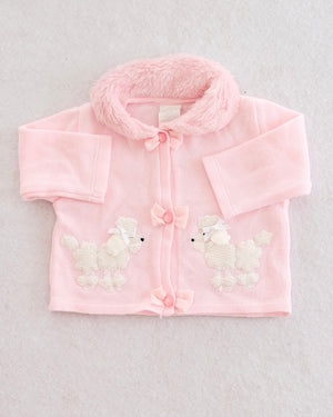 Y2K Pink Poodle Faux Fur Collar Cardigan: 3-6m