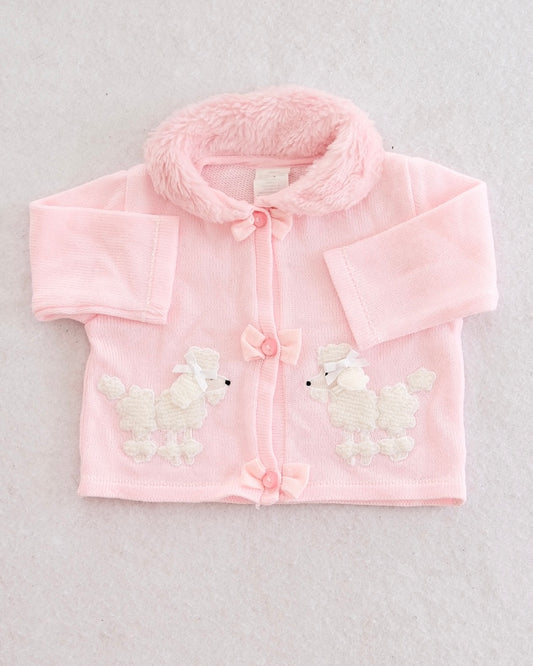 Y2K Pink Poodle Faux Fur Collar Cardigan: 3-6m
