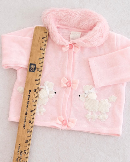 Y2K Pink Poodle Faux Fur Collar Cardigan: 3-6m