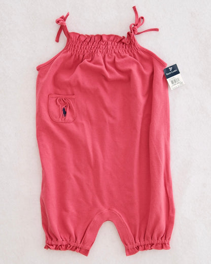 Y2K (?) Ralph Lauren Light Brick Red Smocked Shortall Romper: Size 24m