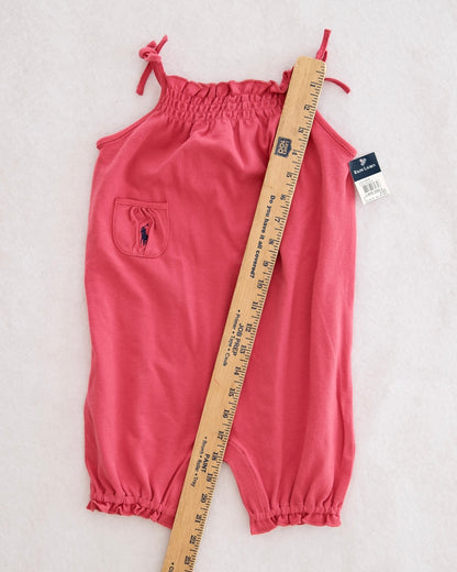 Y2K (?) Ralph Lauren Light Brick Red Smocked Shortall Romper: Size 24m