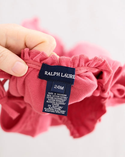 Y2K (?) Ralph Lauren Light Brick Red Smocked Shortall Romper: Size 24m