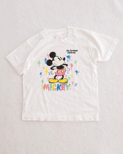 Vintage Sherry Mickey Mouse Neon Splatter Paint Tee: 8y? - Yellow Clover Vintage Kids Clothes