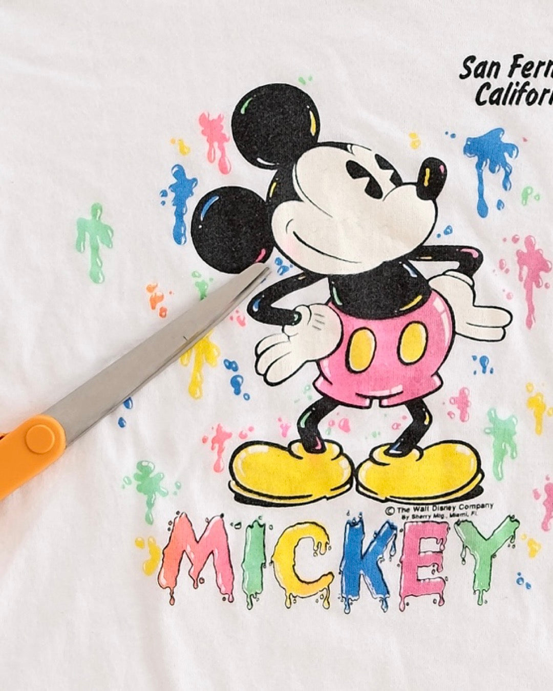 Vintage Sherry Mickey Mouse Neon Splatter Paint Tee: 8y?