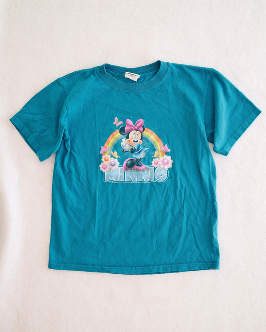 Vintage Disney Store Teal Minnie Rainbow Graphic Tee: 8y?