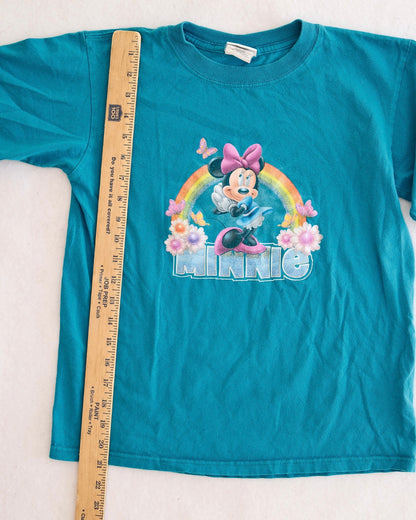 Vintage Disney Store Teal Minnie Rainbow Graphic Tee: 8y?