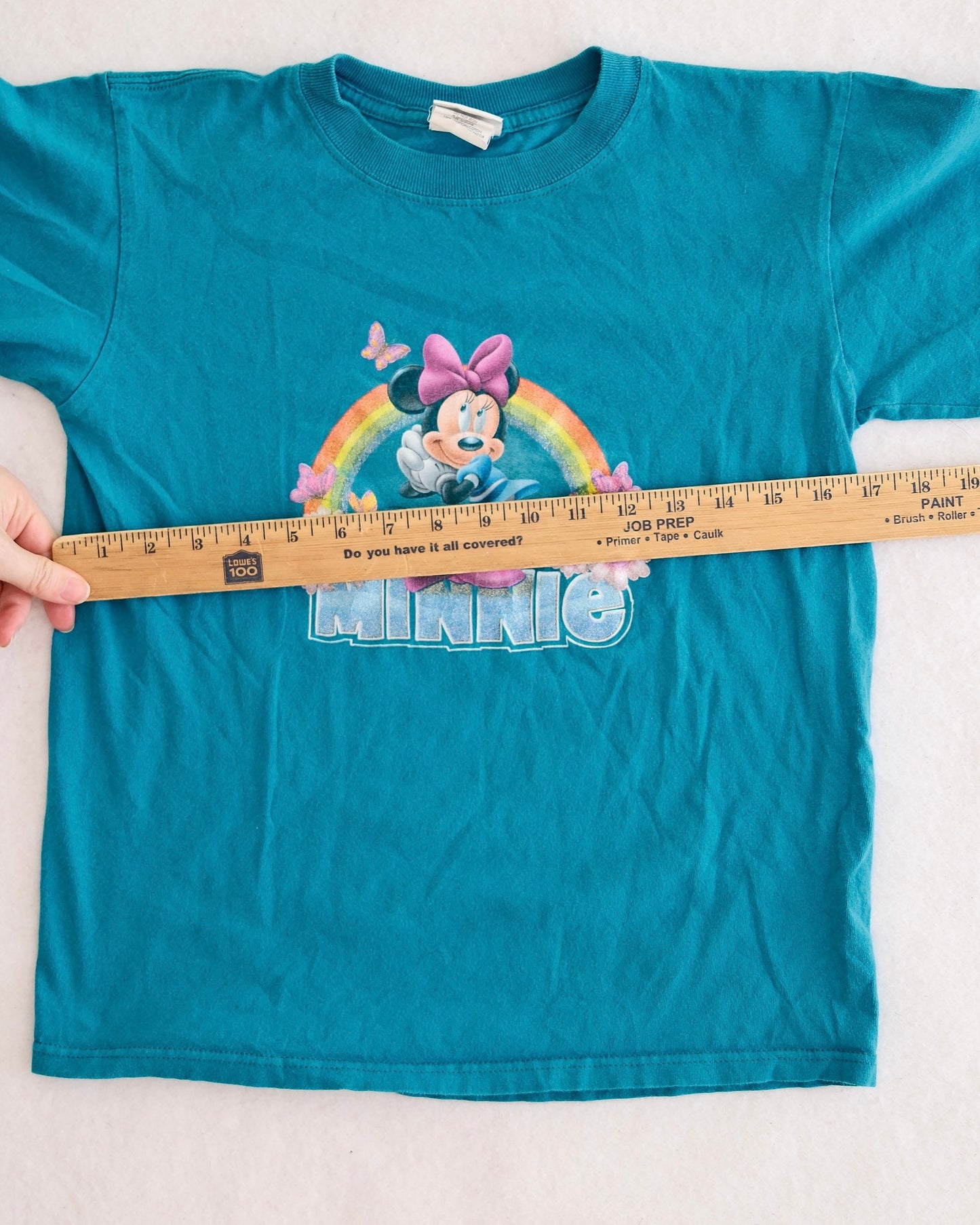 Vintage Disney Store Teal Minnie Rainbow Graphic Tee: 8y?