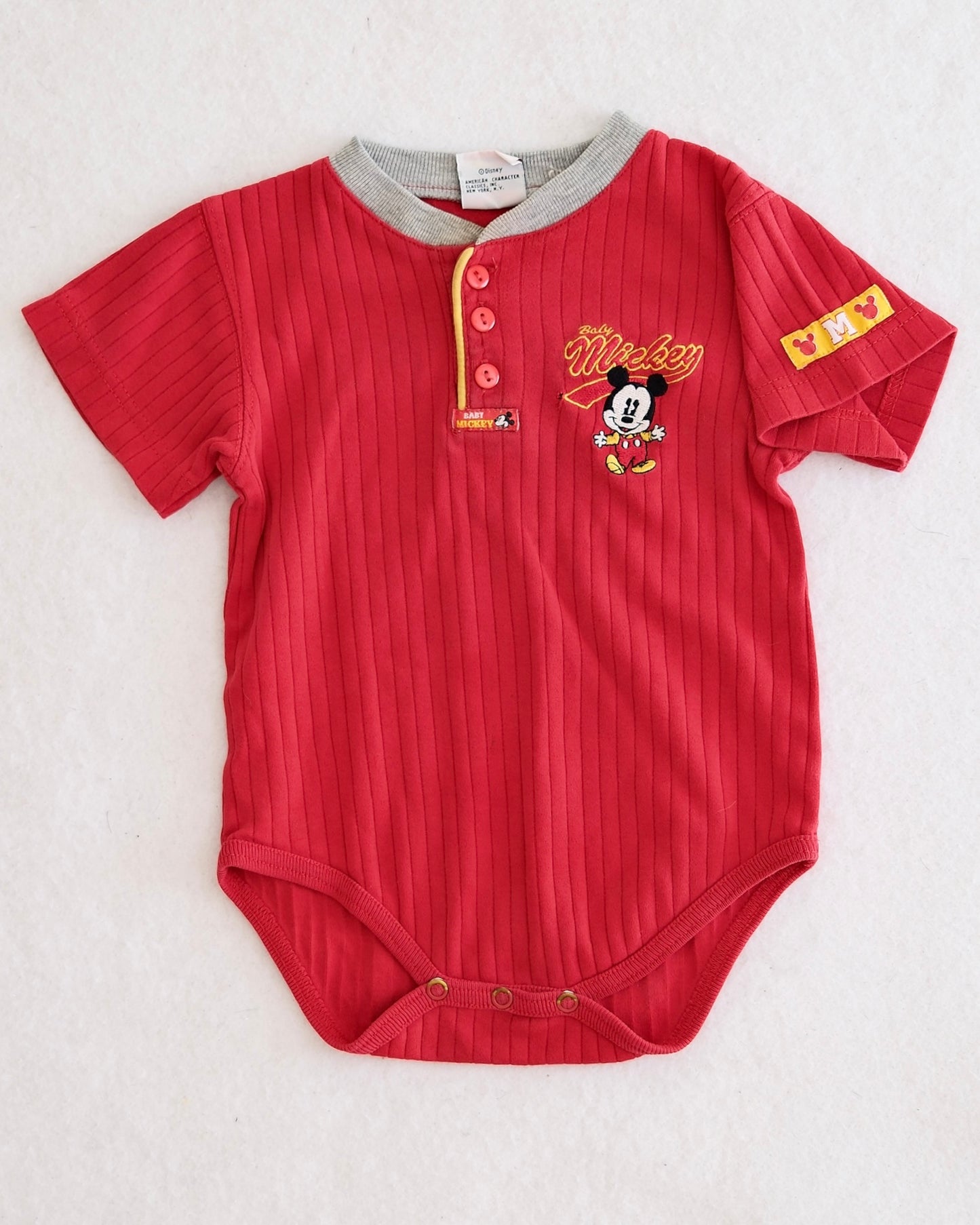 Vintage Baby Mickey & Co. Red Ribbed Embroidered Bodysuit: 24m
