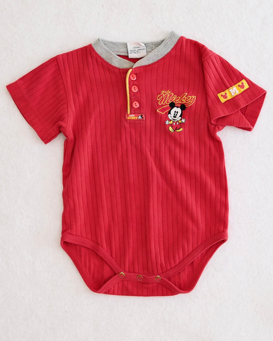 Vintage Baby Mickey & Co. Red Ribbed Embroidered Bodysuit: 24m