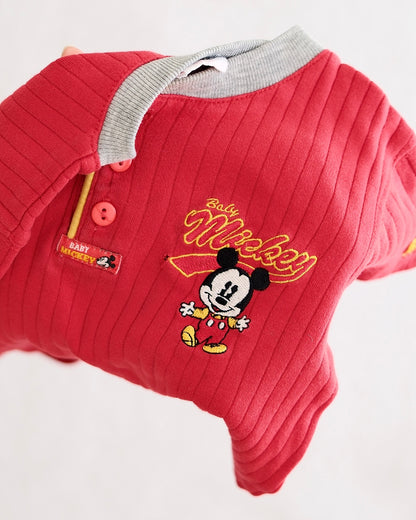 Vintage Baby Mickey & Co. Red Ribbed Embroidered Bodysuit: 24m