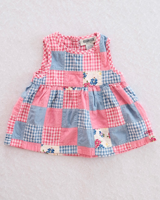 Y2K OshKosh Pink & Blue Patchwork Gingham Dress: 3m - Yellow Clover Vintage Kids Clothes