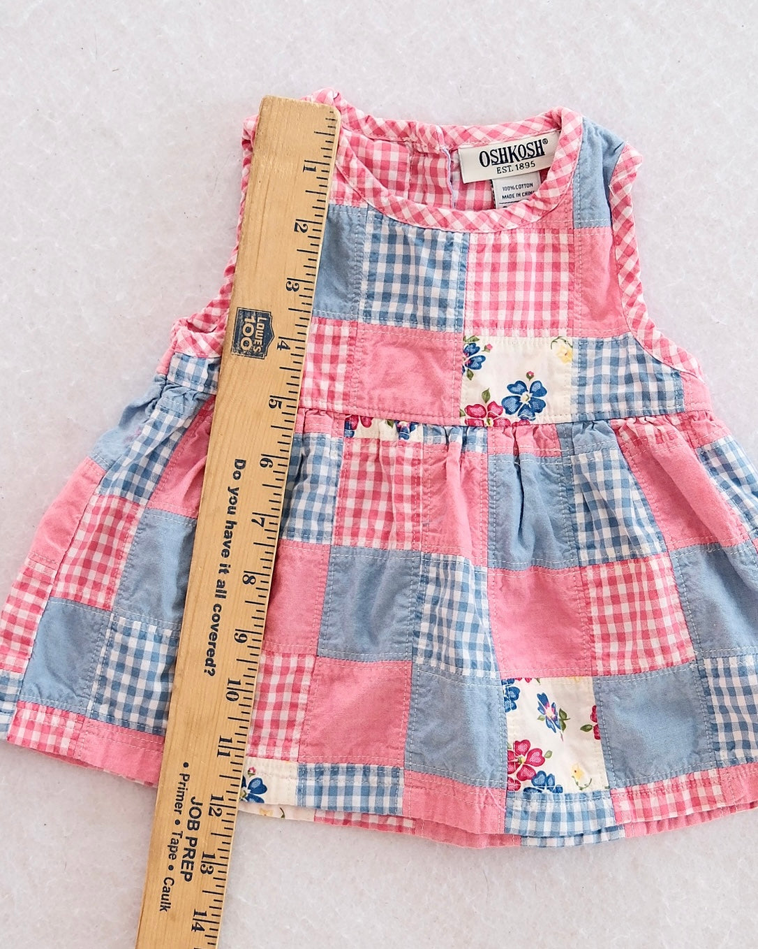 Y2K OshKosh Pink & Blue Patchwork Gingham Dress: 3m - Yellow Clover Vintage Kids Clothes