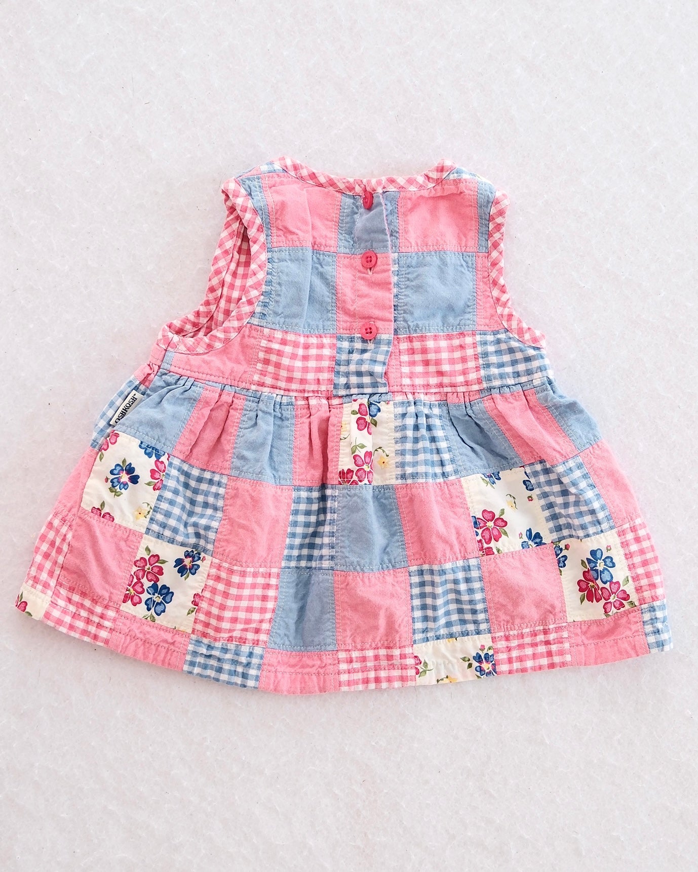 Y2K OshKosh Pink & Blue Patchwork Gingham Dress: 3m - Yellow Clover Vintage Kids Clothes