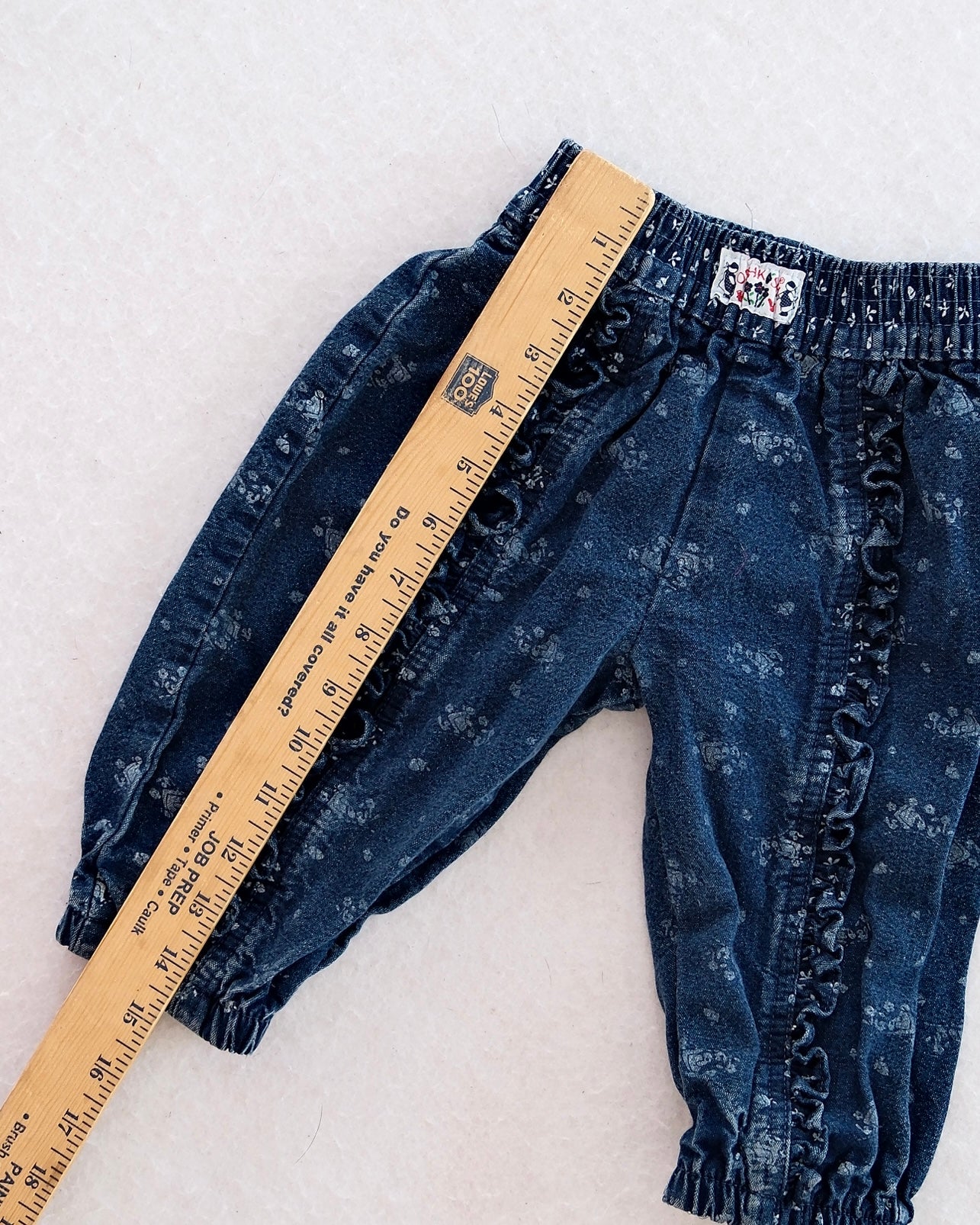 Vintage OshKosh “Autumn Days” Top & Ruffle Denim Pant Set: 12m - Yellow Clover Vintage Kids Clothes