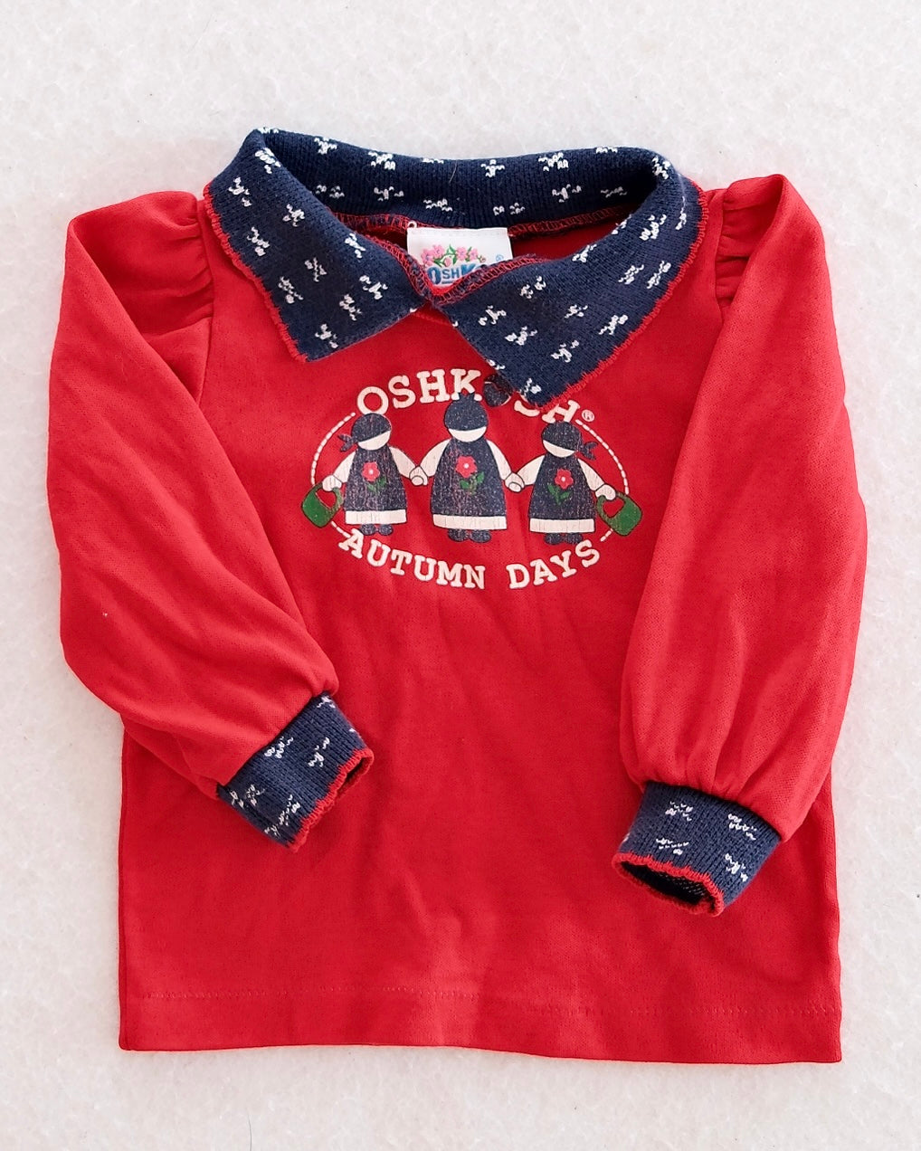 Vintage OshKosh “Autumn Days” Top & Ruffle Denim Pant Set: 12m - Yellow Clover Vintage Kids Clothes