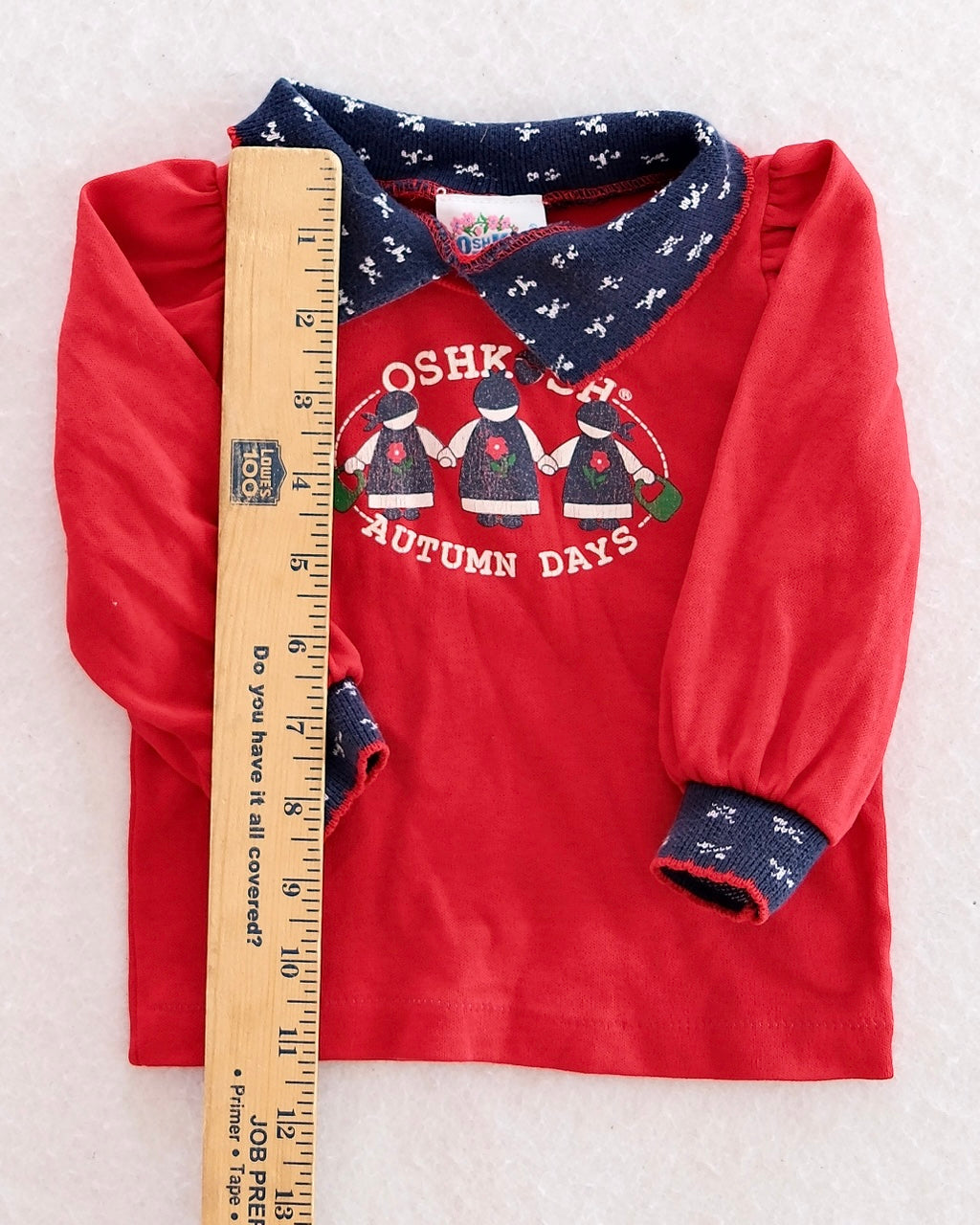 Vintage OshKosh “Autumn Days” Top & Ruffle Denim Pant Set: 12m - Yellow Clover Vintage Kids Clothes