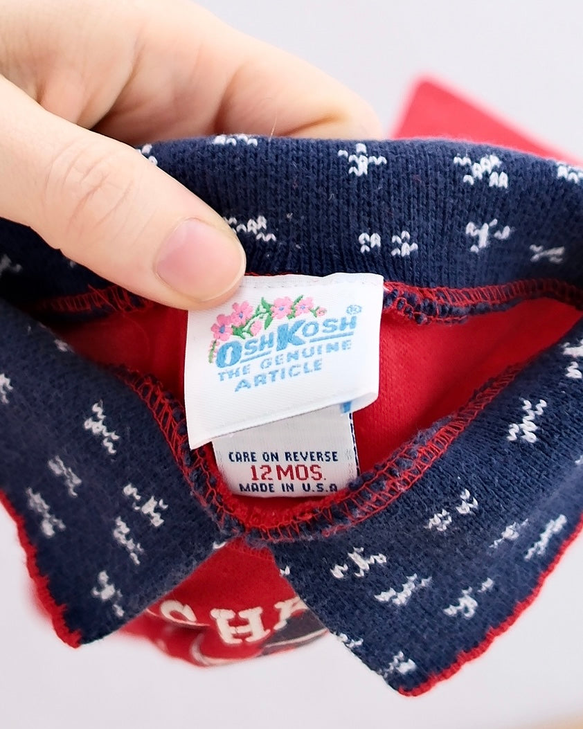 Vintage OshKosh “Autumn Days” Top & Ruffle Denim Pant Set: 12m - Yellow Clover Vintage Kids Clothes