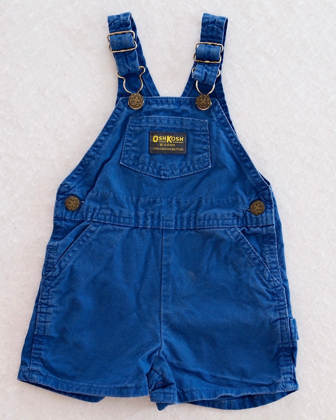 Vintage OshKosh Royal Blue Shortall Overalls: 18m - Yellow Clover Vintage Kids Clothes