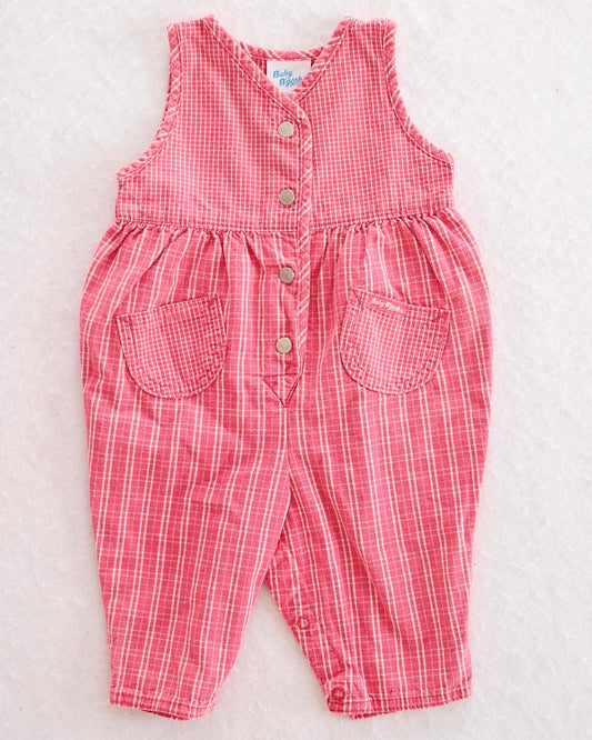 Vintage Baby B’gosh Coral Pink Stripe Pocket Romper: 9m? - Yellow Clover Vintage Kids Clothes