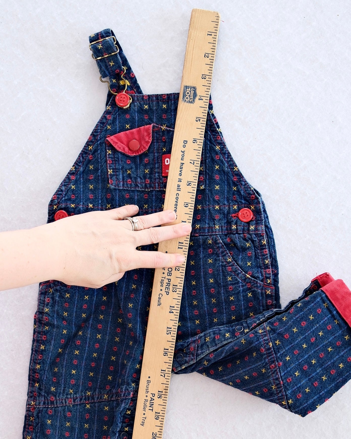 Vintage OshKosh Patterned Denim Overalls with Red Trim: 18m - Yellow Clover Vintage Kids Clothes