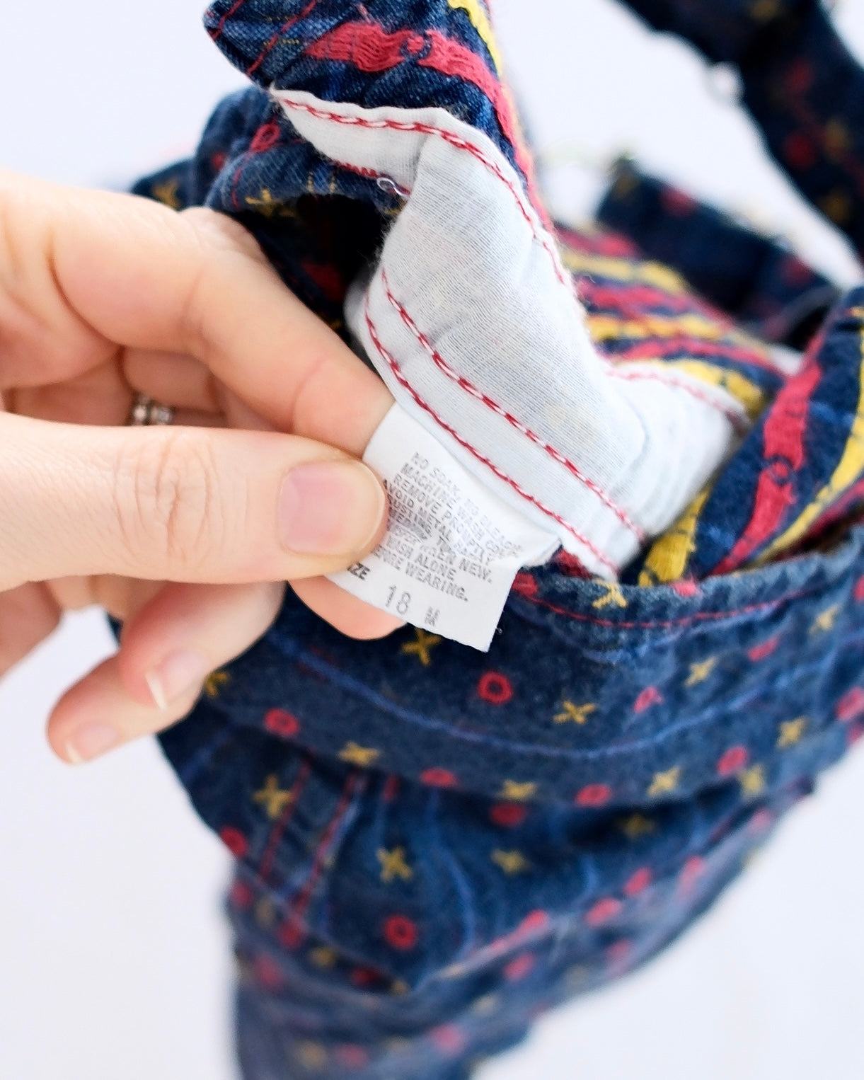 Vintage OshKosh Patterned Denim Overalls with Red Trim: 18m - Yellow Clover Vintage Kids Clothes