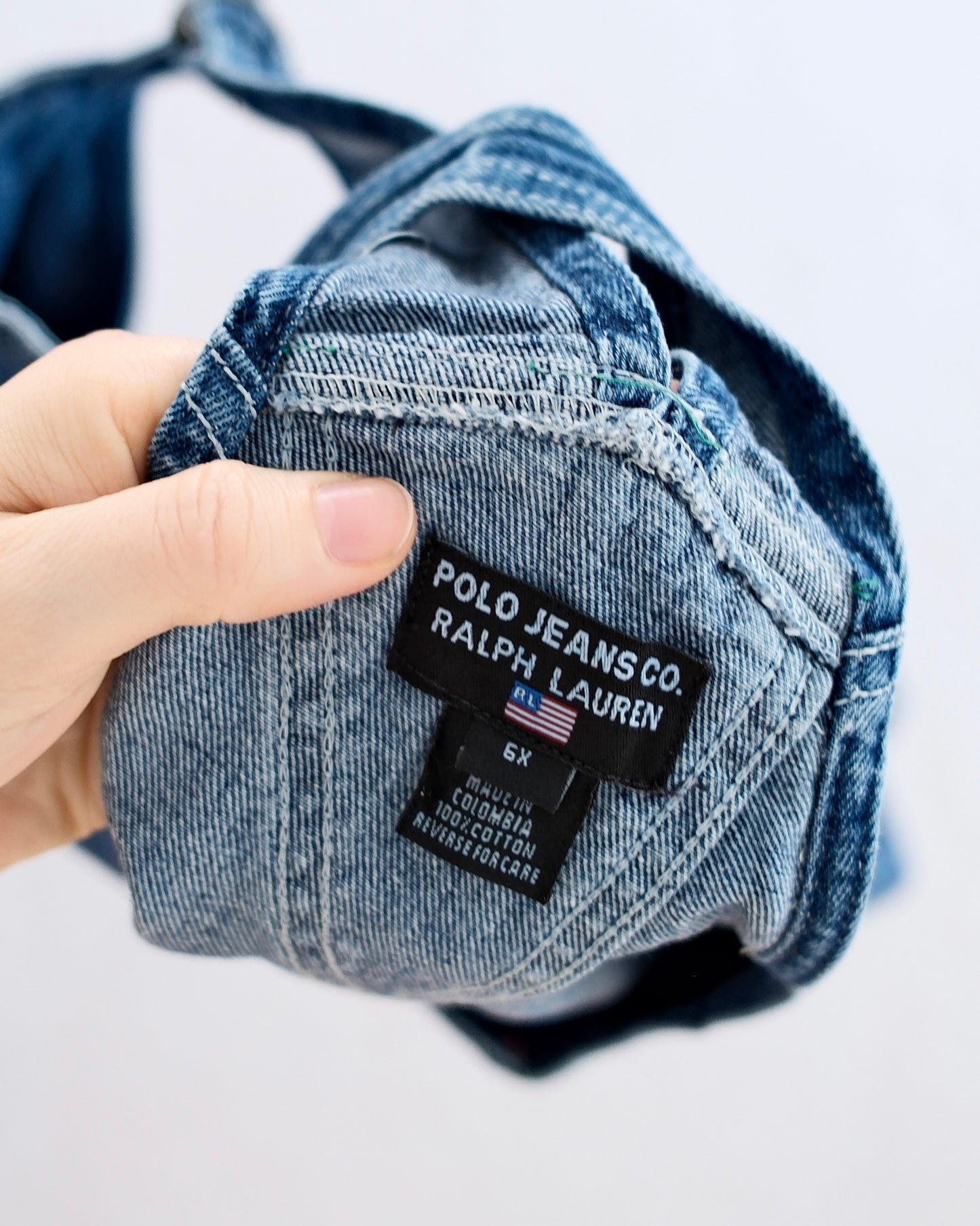 Vintage Polo Ralph Lauren Denim Jumper Dress with Flag Logo: 6X - Yellow Clover Vintage Kids Clothes