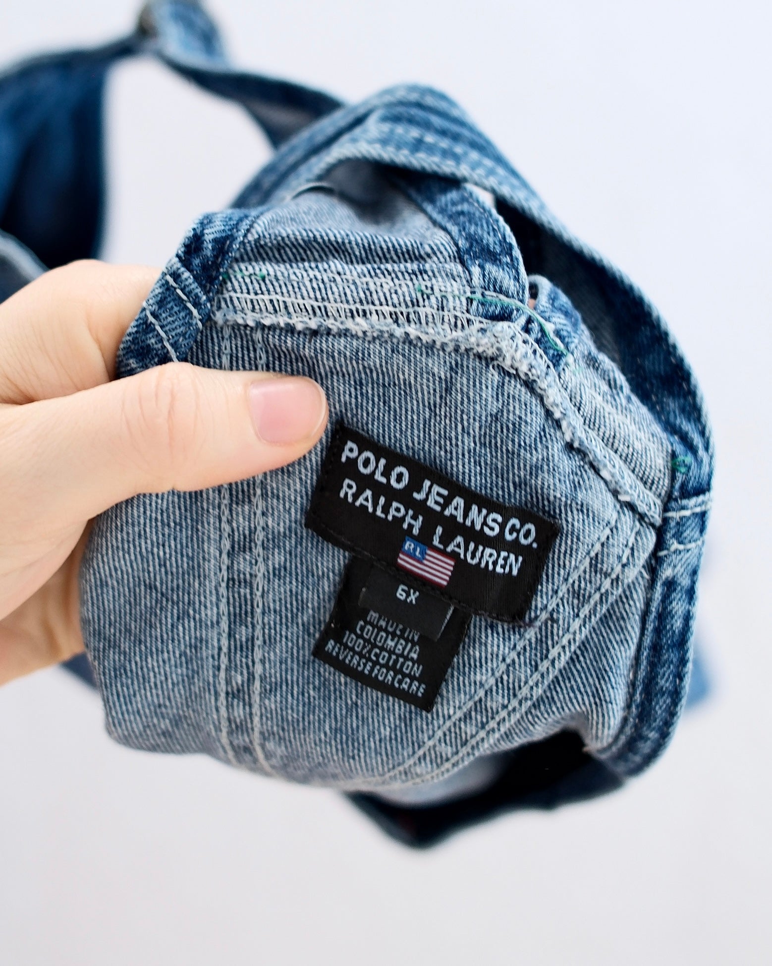 Vintage Polo Ralph Lauren Denim Jumper Dress with Flag Logo: 6X - Yellow Clover Vintage Kids Clothes