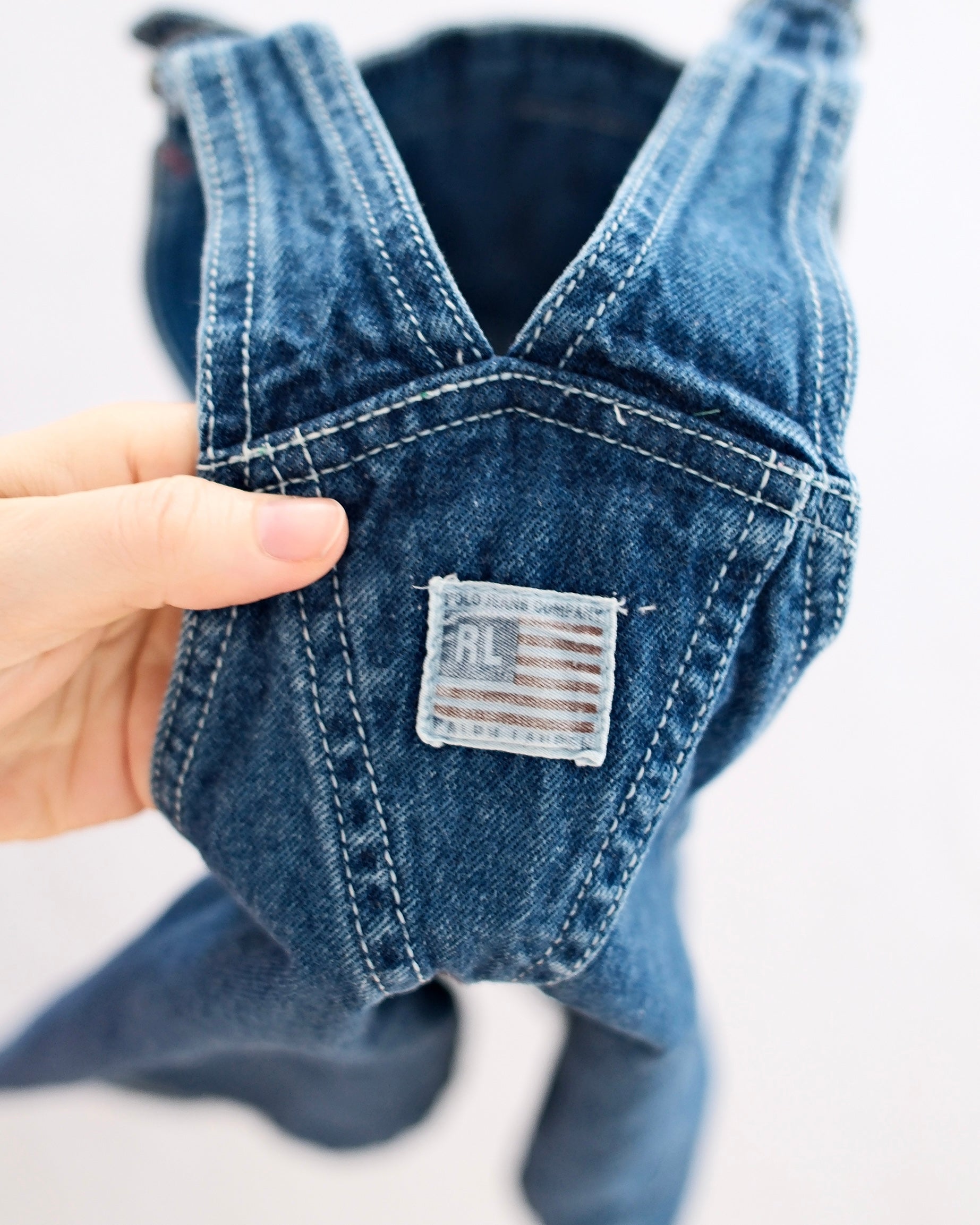 Vintage Polo Ralph Lauren Denim Jumper Dress with Flag Logo: 6X - Yellow Clover Vintage Kids Clothes