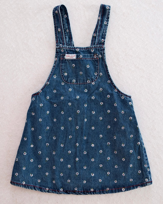 Vintage Guess Denim Jumper Dress with Printed Daisies: 6Y - Yellow Clover Vintage Kids Clothes
