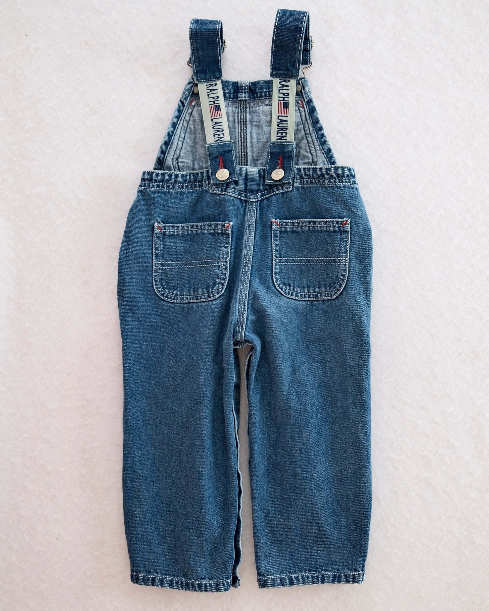 Vintage Polo Jeans Co. Ralph Lauren Denim Overalls with Logo Straps: 18-24M - Yellow Clover Vintage Kids Clothes