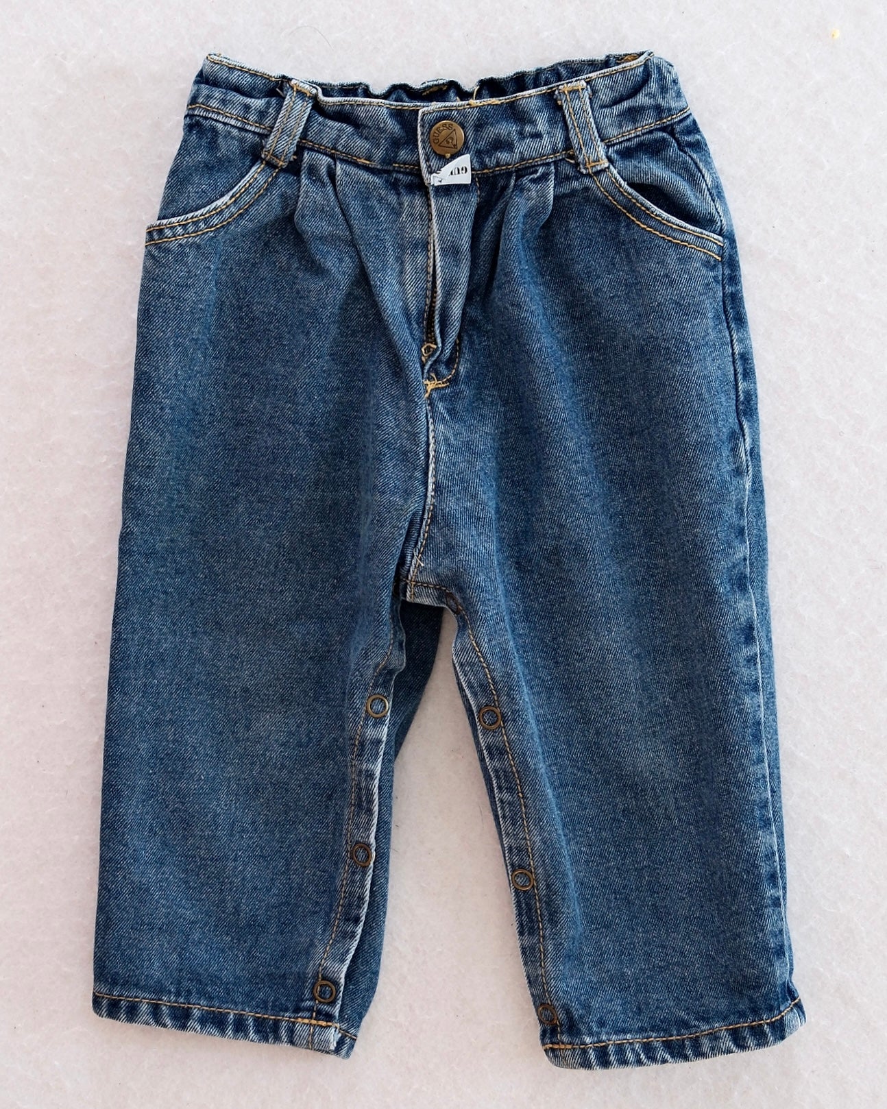 Vintage Baby Guess Medium Wash Denim Jeans with Snap Hem Detail: 18 Months - Yellow Clover Vintage Kids Clothes